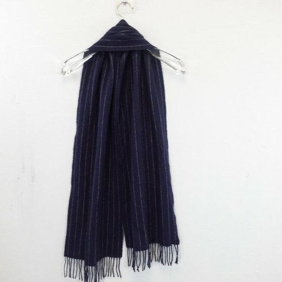 TWEEDBANK Men's Navy Blue White Blanket Scarf OS Lamb Wool Cashmere Striped Cozy - Picture 7 of 8